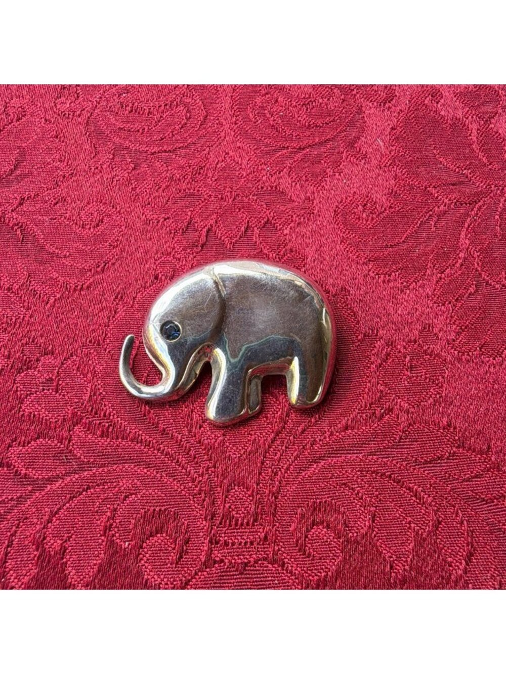 Vintage 925 Sterling Silver Elephant Pin Brooch Trunk Up Good Luck Blue Eye TDP